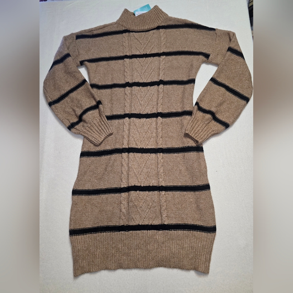 Maurices Tan and Black Striped Sweater Dress